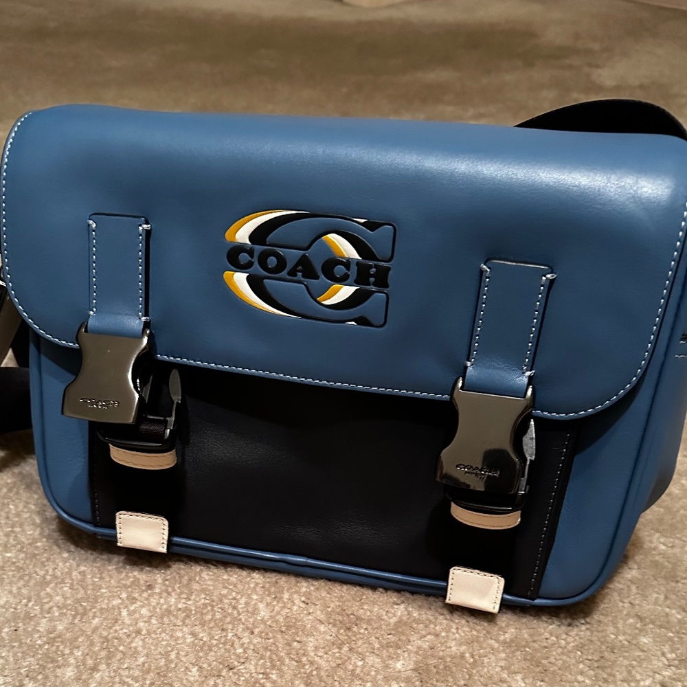 Coach Track Blue Crossbody Bag With Coach Stamp Coach Men Bag Crossbody Unisex